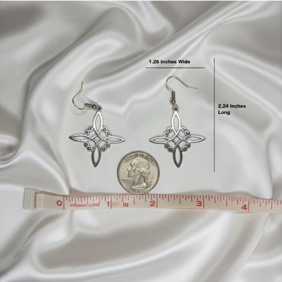 Witch Knot Silver Tone Dangle Earrings Stainless Steel Fashion NWOT - Picture 3 of 8